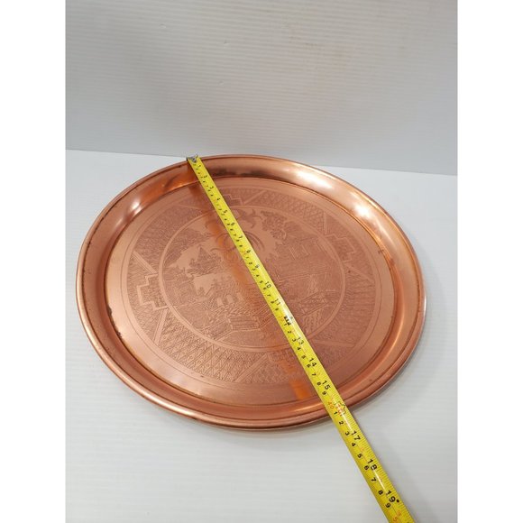 Vintage asian copper Tray | Heavy | Etched Floral Pattern | Birds | Geis… - Picture 10 of 10